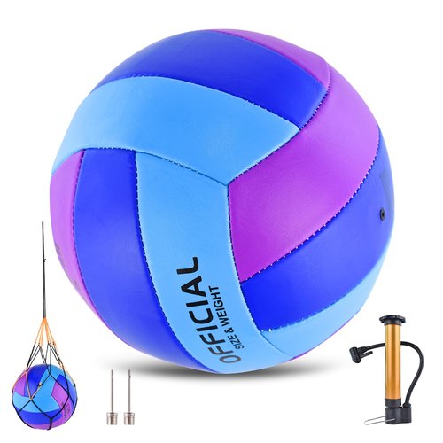 ELKCIP Volleyballs Official Size 5, Soft Bulk Recreational Volley Balls with Pump and Net Bag for Indoor Outdoor Beach Pool Water Sand Game Training Match Gift for Beginner Women, Purple Blue