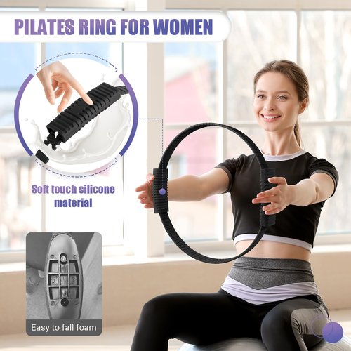 Paleclouds Pilates Ring, 13.5" Silicone Magic Circle with Training Poster & Portable Bag, Pilates Ring Circle for Inner Thigh Workout, Yoga, Lose Weight & Physical Therapy for Women - Black