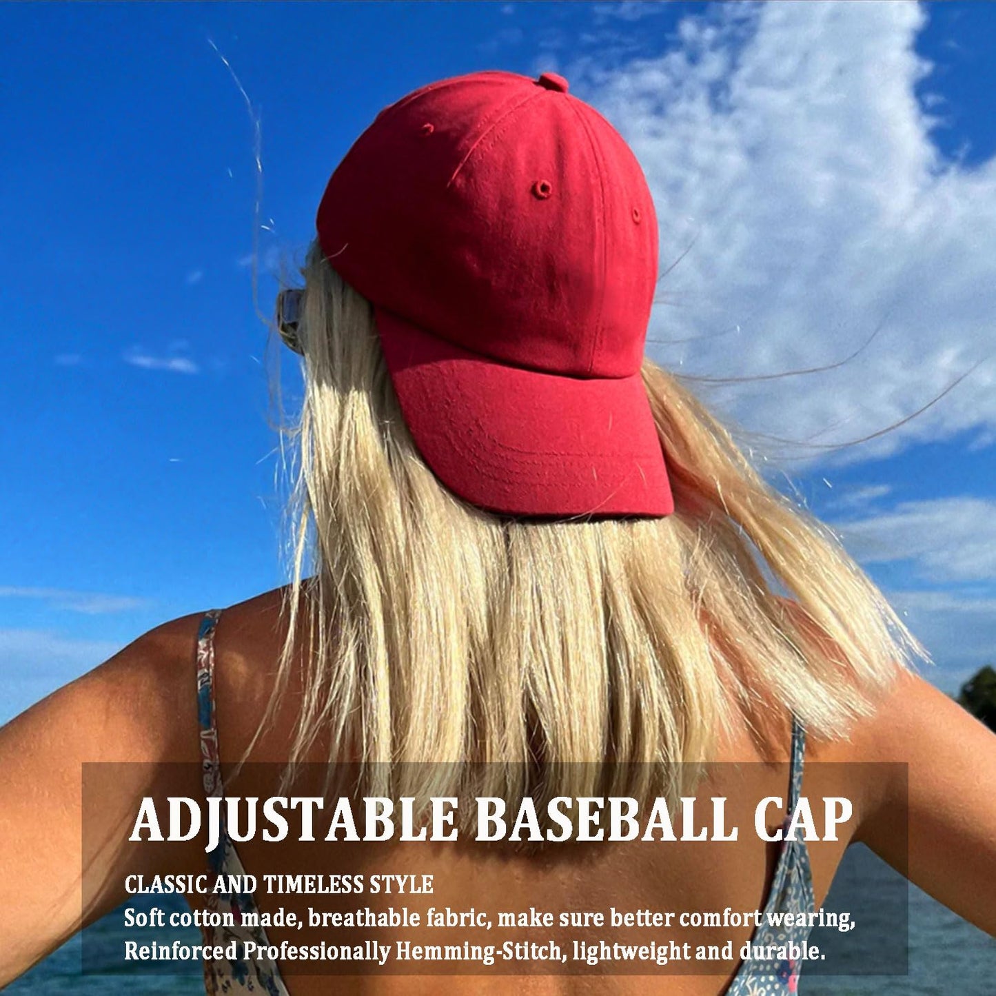 Favuit Baseball Cap, Men Women Cotton Hats Classic Plain Trucker Cap Dad Hat Adjustable Size for Workouts Running Outdoor Activities All Seasons (Red)