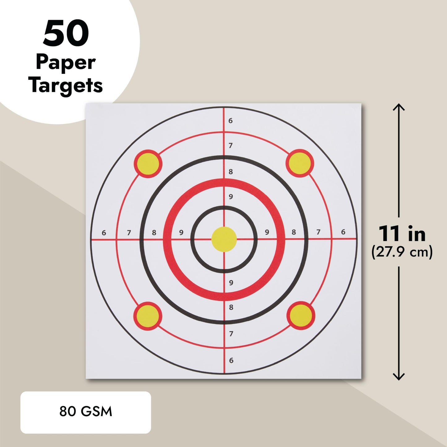 Juvale 50 Pack Paper Shooting Targets for Range - Paper Targets Bulk for Hunting, Handguns, Shooting Accessories, & Archery Accessories - Bullseye Design (11x11 in)