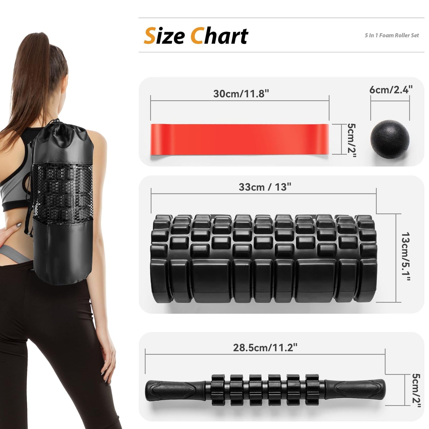 5 in1 Foam Roller Set, Trigger Point Foam Roller, Massage Roller Stick, Massage Ball, Resistance Band for Deep Muscle Massage Pilates Yoga,Fitness Exercise for Whole Body (Violet)