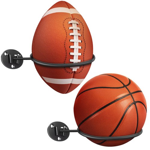 Basketball-Holder Wall Mount, Football Holder Space Saving Ball Storage Rack, Durable Wall Mounted Ball Organizer for Basketball, Football, Volleyball, Soccer Balls, Garage, Kids Room (2 Packs)