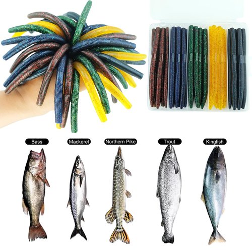 40PCS Senko-Style Stick Baits with Box - Senko Worms for Bass Fishing | 5.5" Wacky Rig Ready Lures