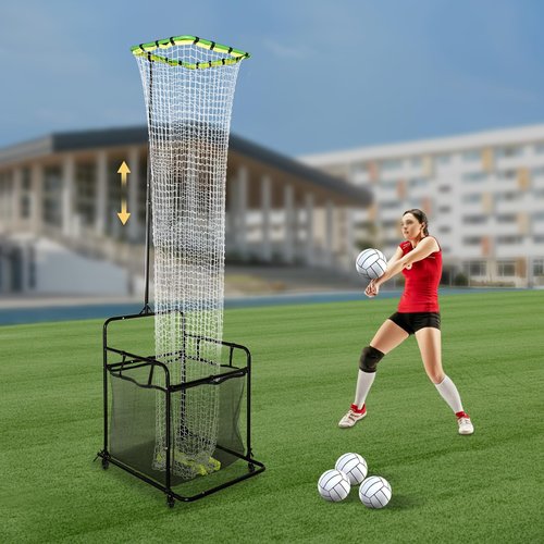 Volleyball Setter Training Equipment Volleyball Setting Trainer Setter Net with 2 Target Hoop, Angle and Height Adjustable, w/Ball Collection Bag