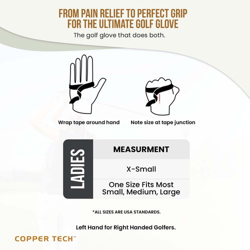 Copper Tech Plus Women’s Copper Infused Golf Glove – White/Khaki – Compression Support, Non-Slip Grip, Arthritis Relief, Pain Support, USGA Approved, One Size