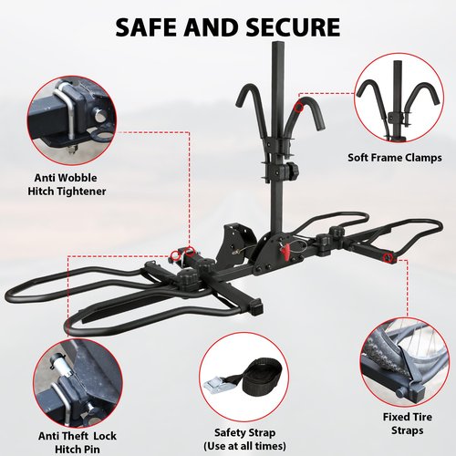 Autocessking 2 Bike Rack Hitch Mount Platform Style for Cars Trucks SUVs, 160 lbs Capacity Smart Tilting Folding Bicycle Car Racks Fits Electric Bike with Up to 5" Fat Tires, 2" Receiver