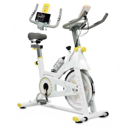 CYTERNE Stationary Bike with Tablet Mount, Indoor Exercise Bike with 330lbs Weight Capacity for Home,seniors, Cardio Workout, Yellow+ White