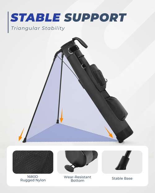Sturdum Golf Lightweight Stand Bag, Portable Golf Carry Bag with Insulated Cooler Pocket, Easy to Carry and Ideal for Driving Range, Pitch n Putt, Par 3, Executive Courses, Black