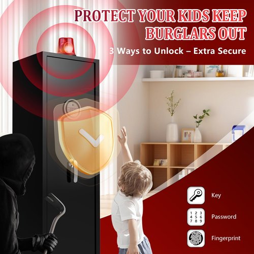 Marcree 10-12 Rifle Safe,Gun Safe for Rifles and Pistols with Fingerprints, Keys and Password, All Metal Gun Cabinet for Home, Gun Safe Biometric with Led Lights, No Assembly Required,Quick Access