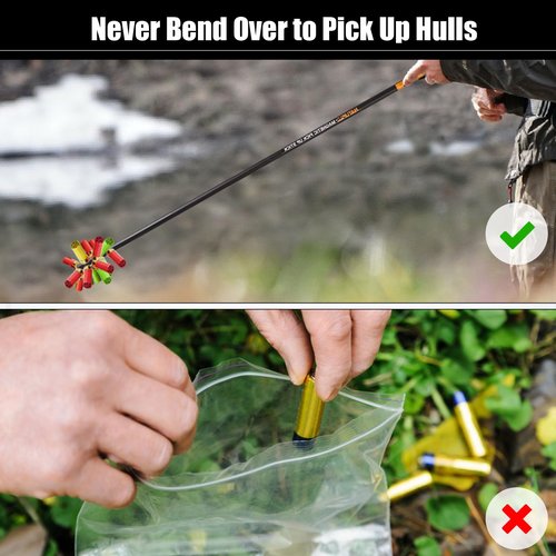 Natupal Shotgun Shell Hull Retriever Pick Stick, Magnetic Shell Retriever Pickup Pole, Shotgun Accessories, with Mesh Carrying Bag, Four-Section Fold Pickup Grabber Tool