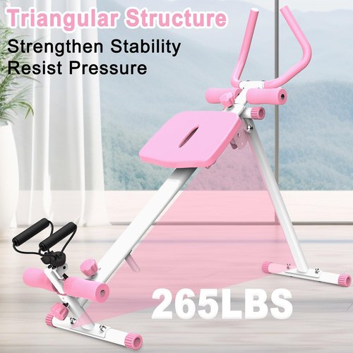 4-in-1 Workout Exercise Equipment, Rowing Machine/Leg Press Machine/Ab Glider Machine/Roman Chair, Fitness Equipment Home Gym for Abdominal & Core Strength Training (Pink)