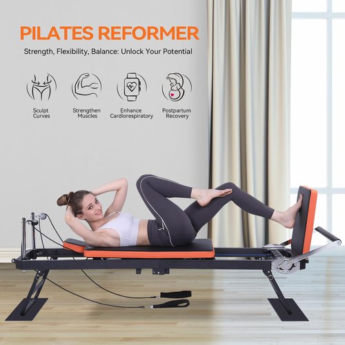 Ntoaujao Pilates Reformer, Foldable Pilates Machine for Home Gym Workout with 4 Springs & 5 Cords, fit for Beginners & Advanced Users, Up to 300 LBS