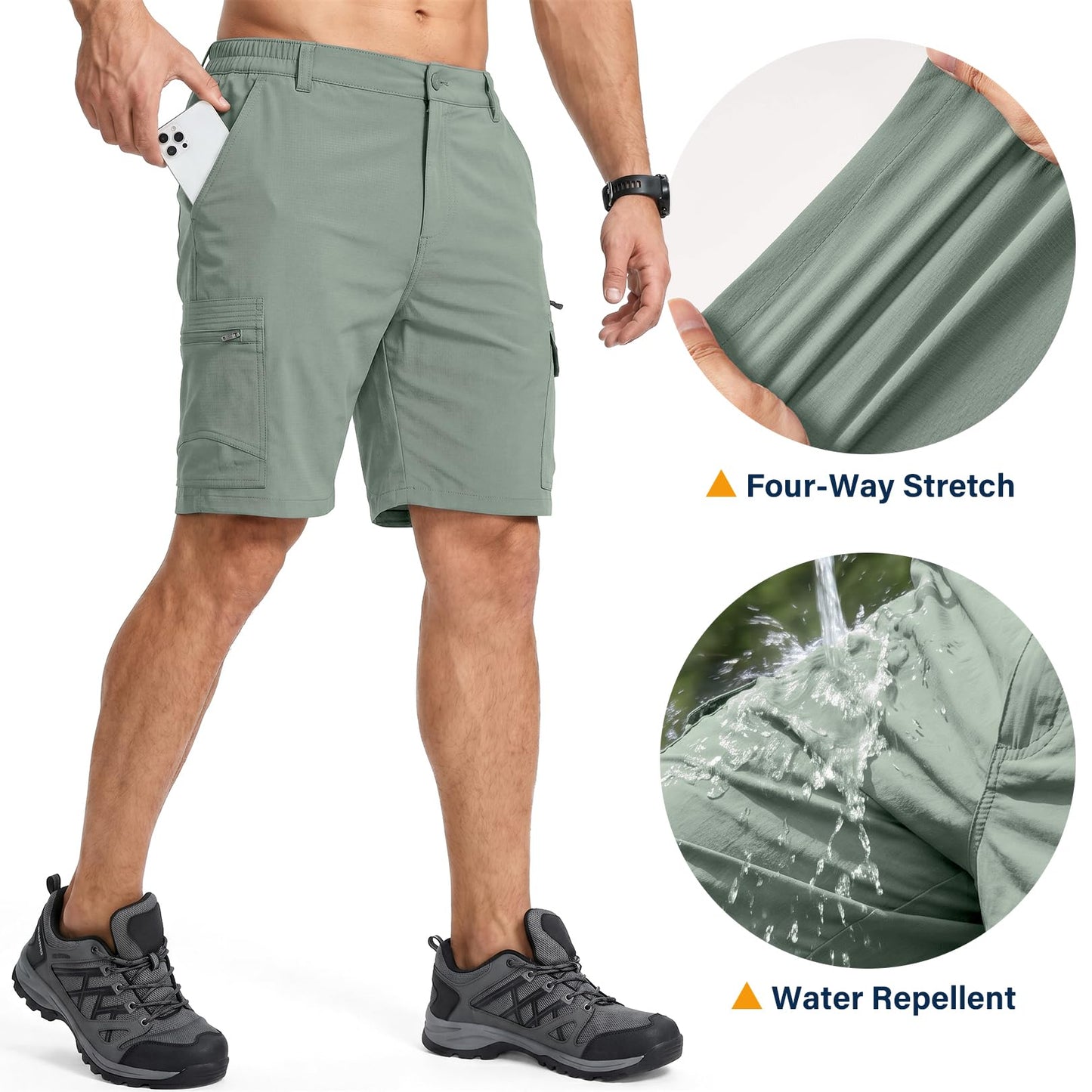 Jessie Kidden Mens Outdoor Casual Expandable Waist Lightweight Water Resistant Quick Dry Fishing Hiking Shorts (6222 Green Sage 34)