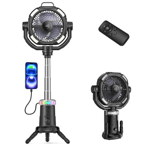 MAGTHIC Portable Camping Fan, 20000mAh Rechargeable Fan with Lights, Battery Powered, with Remote &Hook, Height Adjustable, 360° Oscillation, for Outdoor, Tent, Travel, Fishing