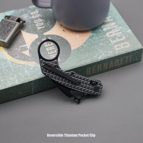 A Ameight MK2 Folding Knife 2.99" Black PVD 14C28N Blade Dark Grey PVD Aluminum Handle With Titanium Pocket Clip Camping Hiking Pocket Knife AME507BDG