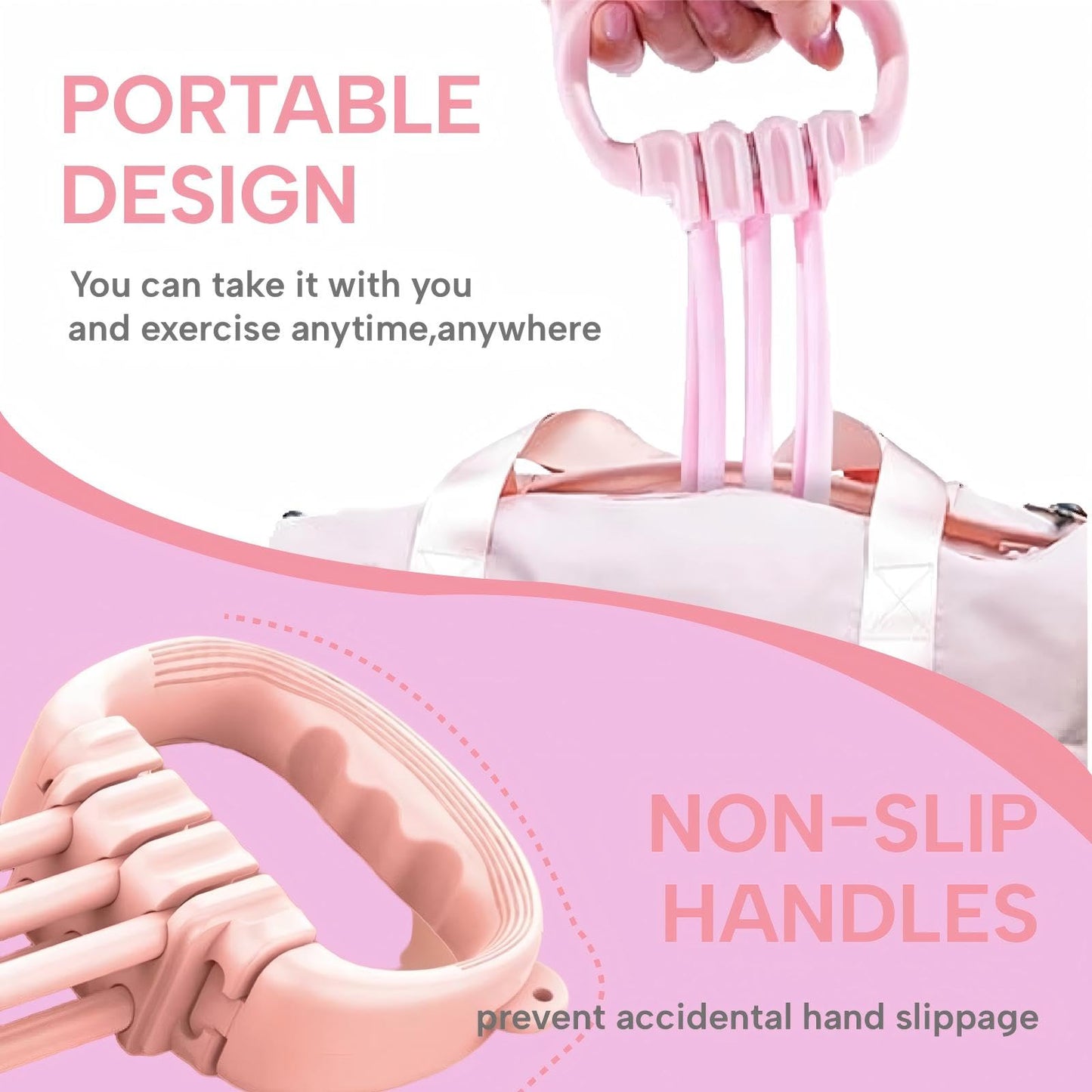 Stretch Bands for Exercise, 6 Speed Adjustable Elastic Resistance Bands with Handles, Multifunction Fitness Bands for Abdomen, Waist, Arm, Leg Stretching Training (Pink)