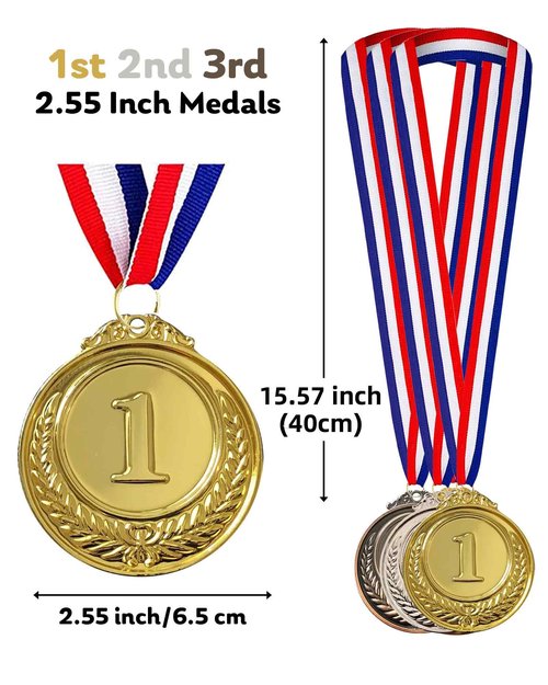 Jauisus 3 Pcs Gold Silver Bronze Medals 1st 2nd 3rd Place Award Medals for Awards, Olympic Style Winner Awards for Sports, Party, Tournaments, Prizes, Competitions (Metal, 2.55 Inch)