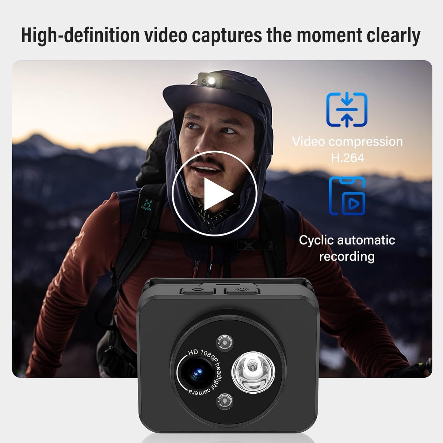 2-in-1 LED headlamp with 1080P HD Action Camera, 64GB Storage, dustproof Design, Wearable Video Recording Device for Electricians, Night Riding, Fishing and Outdoor Activities