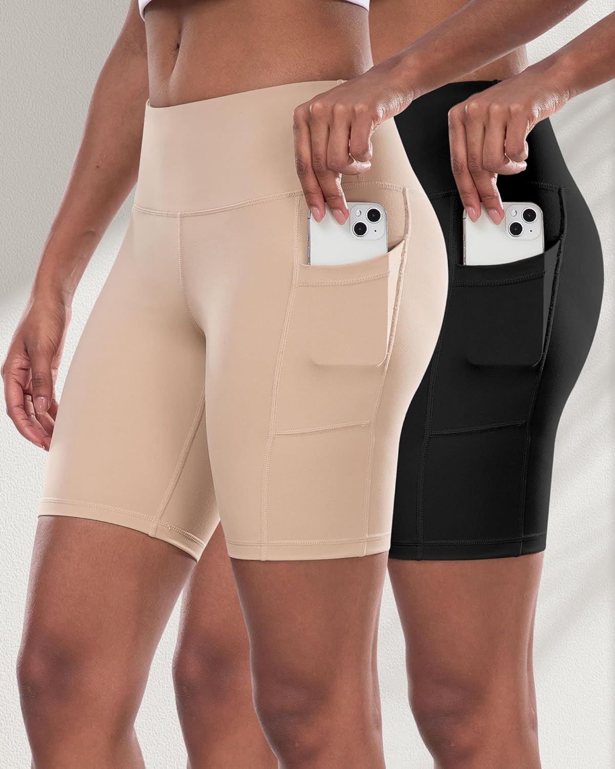 2 Packs Biker Shorts with Pockets for Women, Tummy Control High Waist Spandex Shorts 8" (2BlackDGrayLGray, XL)