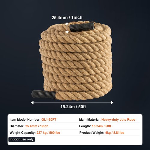 Happybuy Gym Climbing Rope, 1" Diameter 50 ft Length, Fitness Training Rope for Adults, Great for Gym, Climbing and Home Exercises