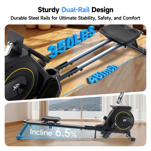 YPOO Rowing Machine for Home, 350 LB Capacity, 16-Level Silent Resistance, Magnetic Rowing Machines for Home Foldable, Full-Body Workout Compact Rowing Machine for Cardio & Strength with APP Support