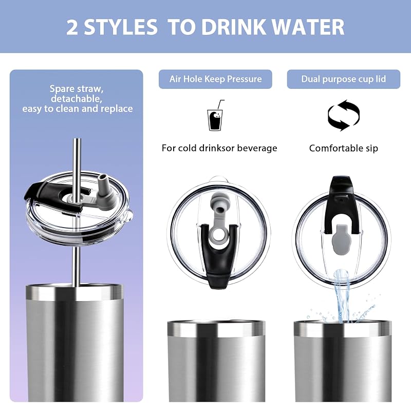 20 oz Insulated Tumbler with Straw Lid - Stainless Steel, 24Hr Cold (Variation: Stainless Steel+20 Ounces)