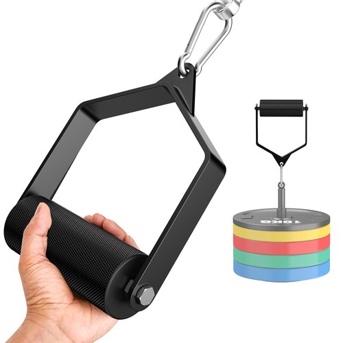 Upgraded D Handle Cable Attachment with Non-Slip Fat Grip, Arm Wrestling Exercise Handle, LAT Pull Down Handle for Weight Workout, Single Arm Deadlift Handle Grips for Finger Wrist Strength Training