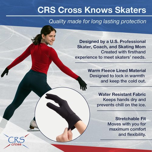 CRS Cross Padded Ice Skating Gloves. Warm Padded Protection for Figure Skating Testing, Practice, Dance Competitions, Roller Skaters and Cheerleading. (Black, Ladies Small/Medium)