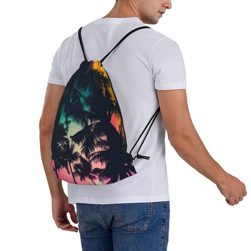 HEILIVIO Drawstring Bags Palm Tree Sky Travel Beach Sport Gym Sack String Yoga Bag