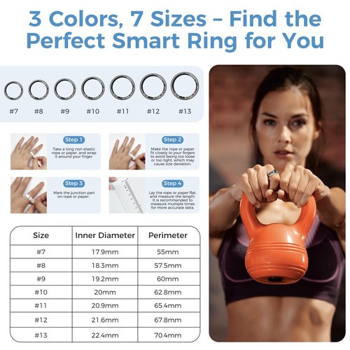 Smart Ring with Instant Notification Alerts & Gesture Control - Sleep Tracker Ring, Fitness Ring for Steps & Heart Rate, IP68 Waterproof (Silver, 8)
