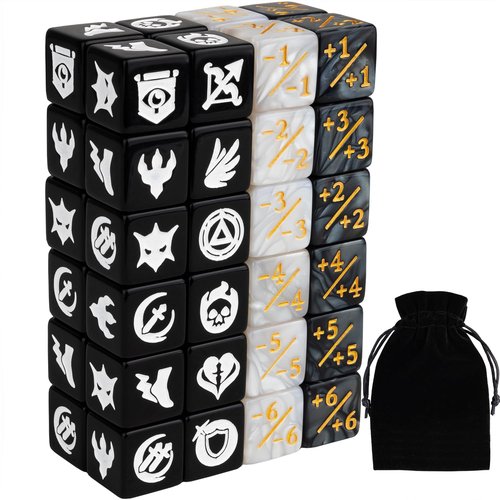 48 Pieces MTG Dice Counters Icon Abilities Keywords Counter Plus 1 Life Buff Tokens Dice Set for TCG Magic Cards Game Accessories, Black
