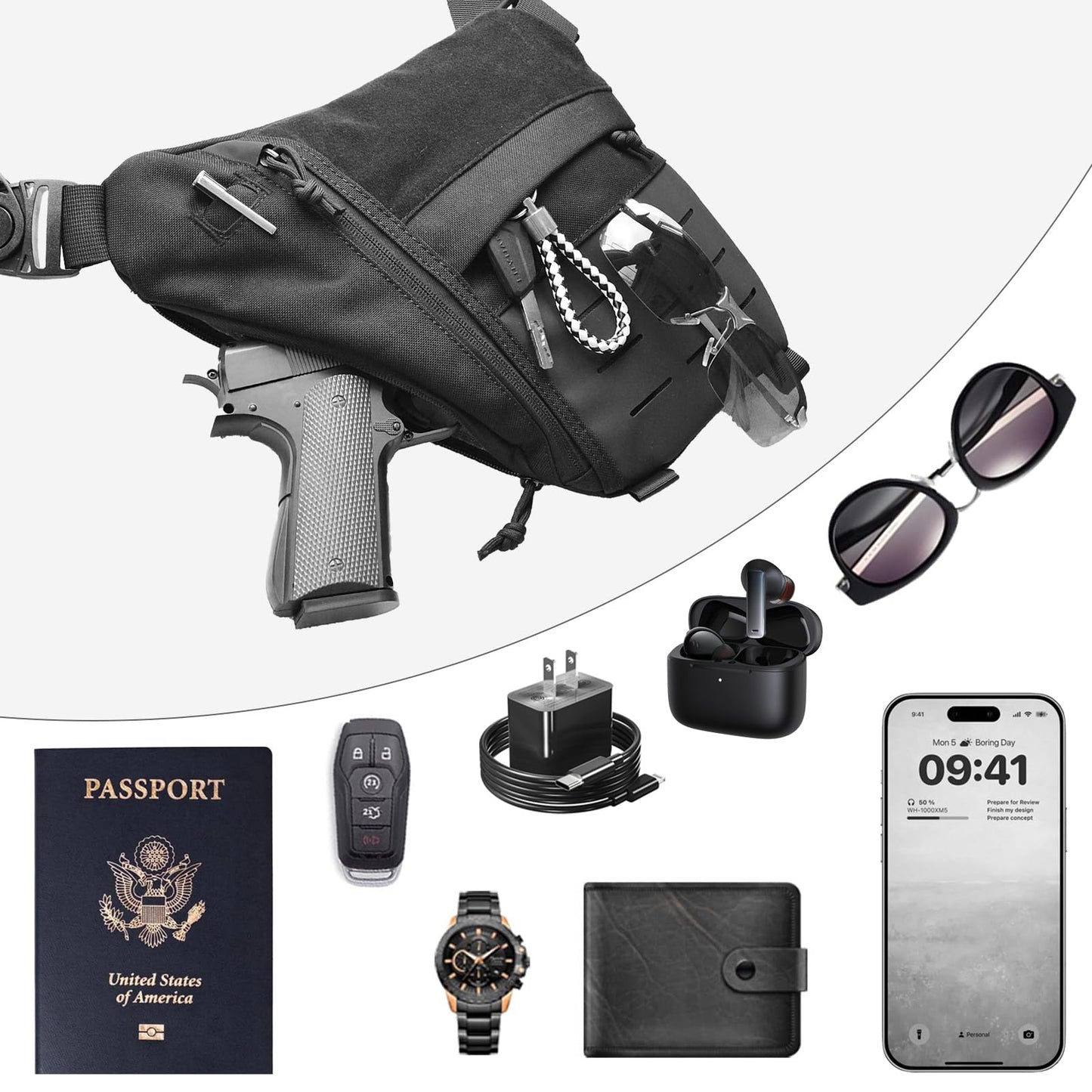 WCALULEG Tactical Sling Bag for Men Women Crossbody Anti-Theft CCW Sling Bag EDC Carry