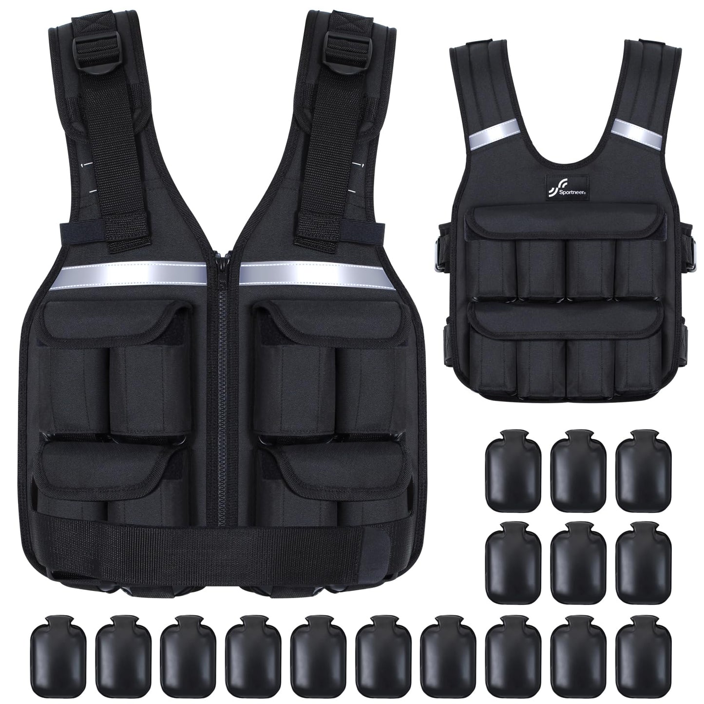 Sportneer Adjustable Weighted Vest Weights: 2-18 lbs/2-42 lbs Washable Weight Vest for Walking 16 In 1 Fast Adjust Rucking Vest for Women and Men Home Gym Running Jogging Strength Training Vests