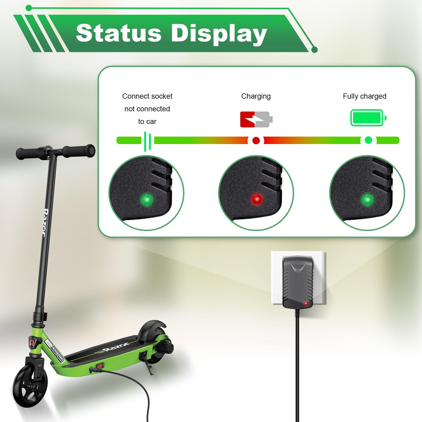 12V Kids Ride On Charger for Razor Power Core E90 E95 Electric Scooter Black Label Powercore E90 E95 MX125 Dirt Rocket 12V Kids Ride on Car Toys Car Charger