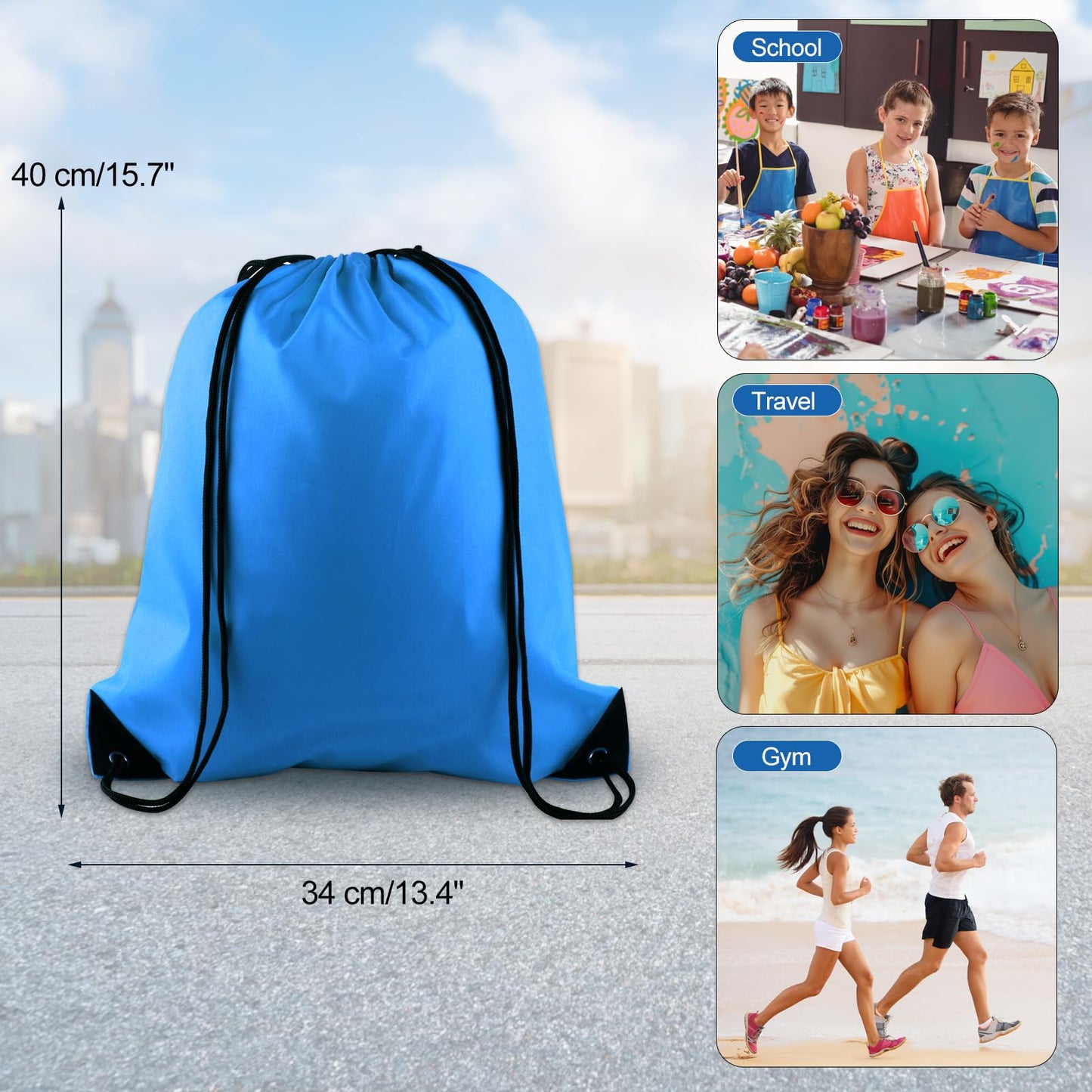 KUUQA 2 Pcs Light Blue Drawstring Backpack Drawstring Bag Bulk Sports Cinch Bags String Backpack Storage Bags for Gym Traveling