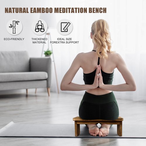 Elfzone Meditation Bench - Yoga Bench,Wooden Zen Meditation Stool Kneeling Bench for Mindfulness Practice Tea Ceremony and Relaxation Ergonomic Design for Comfort and Support Household，Dark Wood