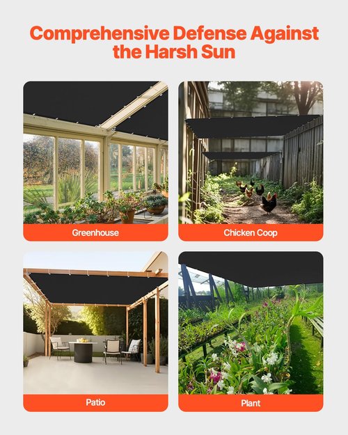 VEVOR 90% Sun Shade Cloth, 10 x 12 ft Pergola Shade Cover with Stainless Steel Grommets, Sun Shades Canopy Privacy Screen with 140 GSM HDPE Material, for Outdoor, Patio, Garden, and Backyard (Black)