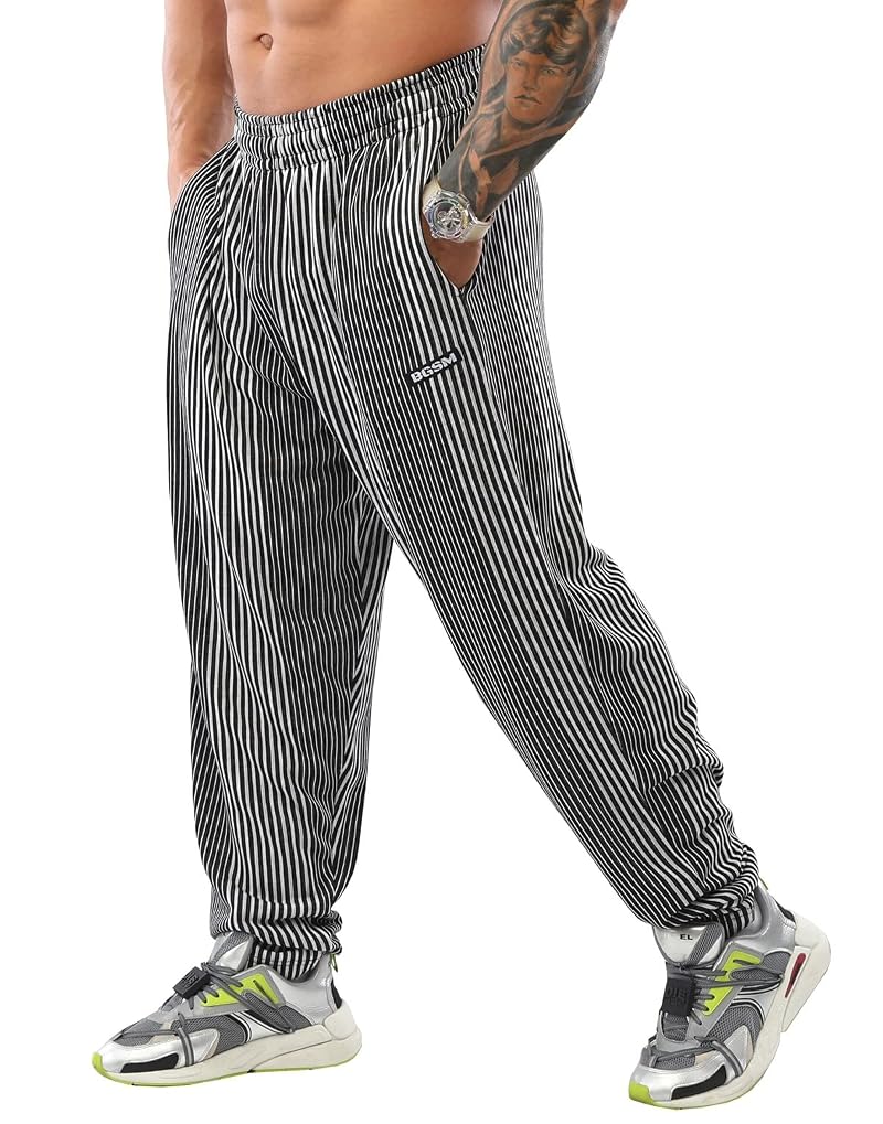 Patterned Large Men's Baggy Sweatpants with Pockets - Loose Fit Gym Pants