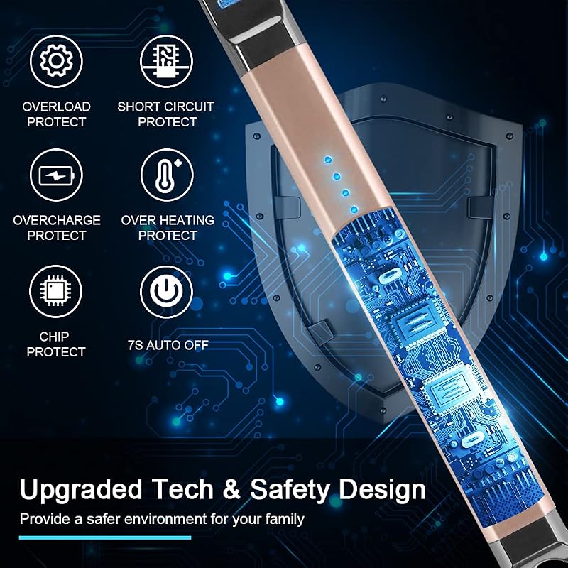ARECTECH Gold Electric Candle Lighter, USB Rechargeable Long Neck Lighter for Candle, BBQ, Camping