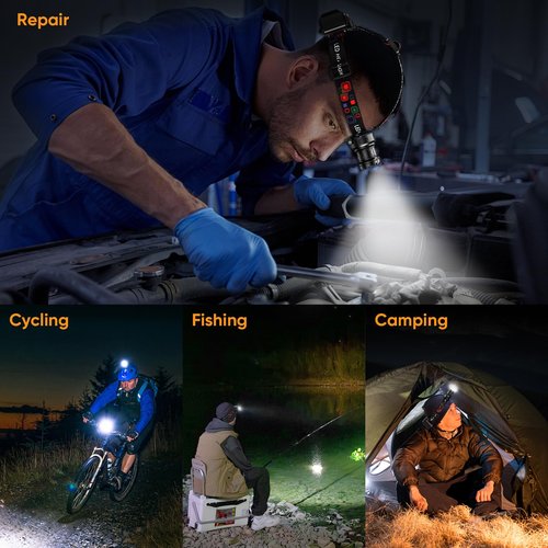 INECOKS Rechargeable Headlamp Super Bright, 3000LM Motion Sensor Head Lamp with 9 Modes, Zoomable Headlamp for Adults 90° Adjustable, IPX7 Waterproof High Power Head Light for Fishing Camping