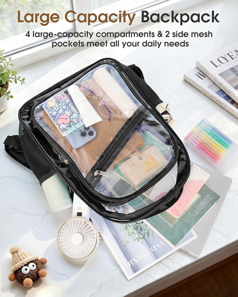 XL Black Clear Backpack - Heavy Duty PVC Bookbag with Reinforced Straps (Xl-black+X-Large)