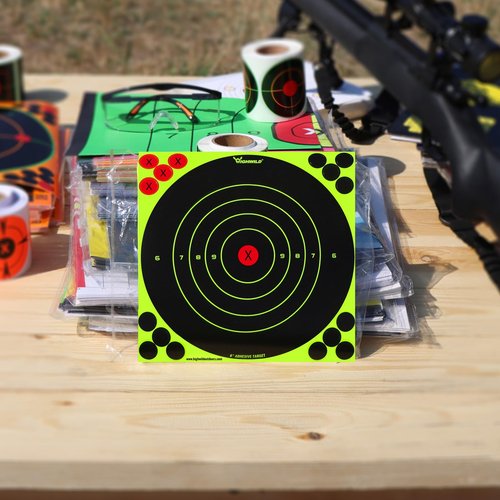 Highwild Stick Splatter Adhesive Bullseye Bright Fluorescent Yellow Shooting Targets - 8x8 Inch (25 Pack)