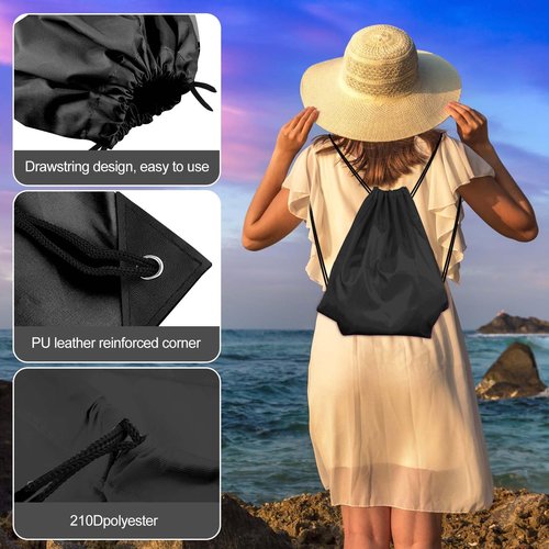 KUUQA 2 Pcs Drawstring Backpack Bags Sports Cinch Sack String Backpack Storage Bags for School Gym Traveling (Black)