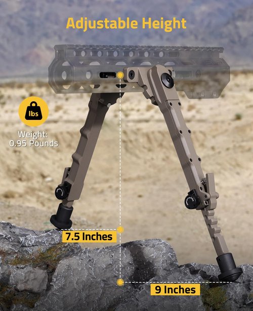 CVLIFE Lightweight Rifle Bipod for M-Rail 7.5-9 Inches Adjustable Bipod for Hunting and Shooting (Flat Dark Earth, 7.5-9 Inches)