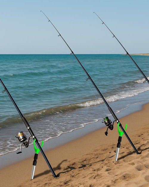 Fishing Rod Holder, Adjustable Telescopic Fishing Pole Holders for Ground Fishing Rod Holders Sand, 6-Pack with Alarm Bells