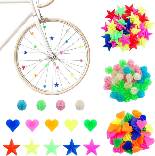 108 Pcs Bike Wheel Spoke Beads, Colorful Plastic Clip Beads Bike Spoke Decorations, Star, Heart, Ball Shapes Bike Wheel Spoke Accessories for Kids Girls Boys Bike Decor