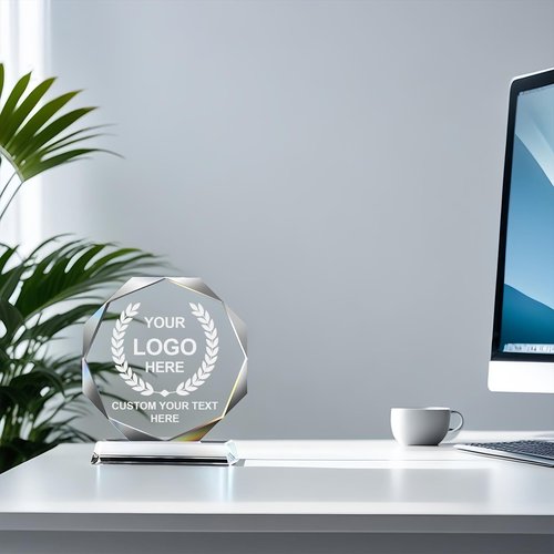 Emoragifou Custom Crystal Trophy Award, Customized Engraved Crystal Award Plaque with Your Logo/Emblem/Text, Personalized Awards and Trophies for Sports, Corporate Events, Games Nights