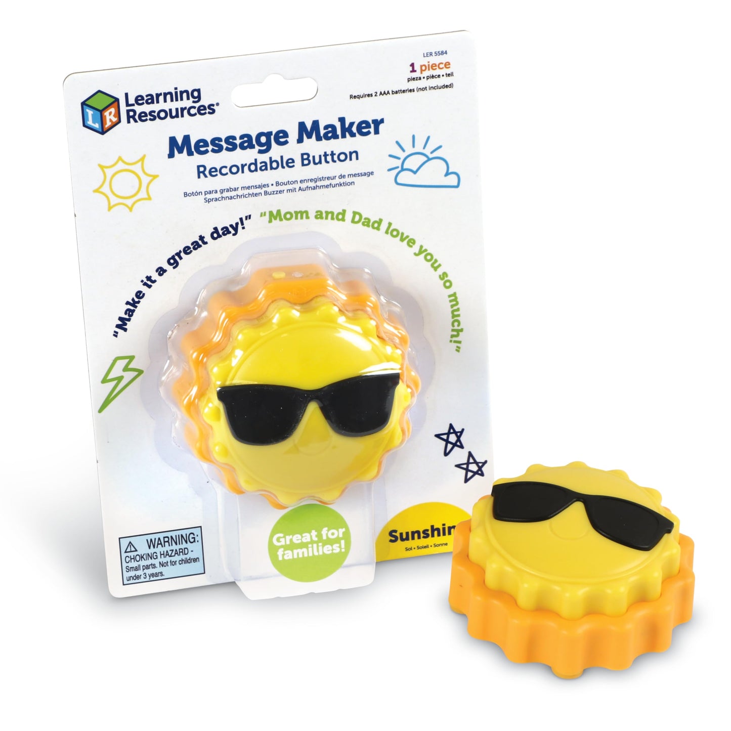 Learning Resources Message Maker Recordable Button Sunshine, SEL Toys, Classroom Must Haves, Teacher Supplies, Gifts for Boys and Girls, Speech Materials, Ice Breaker