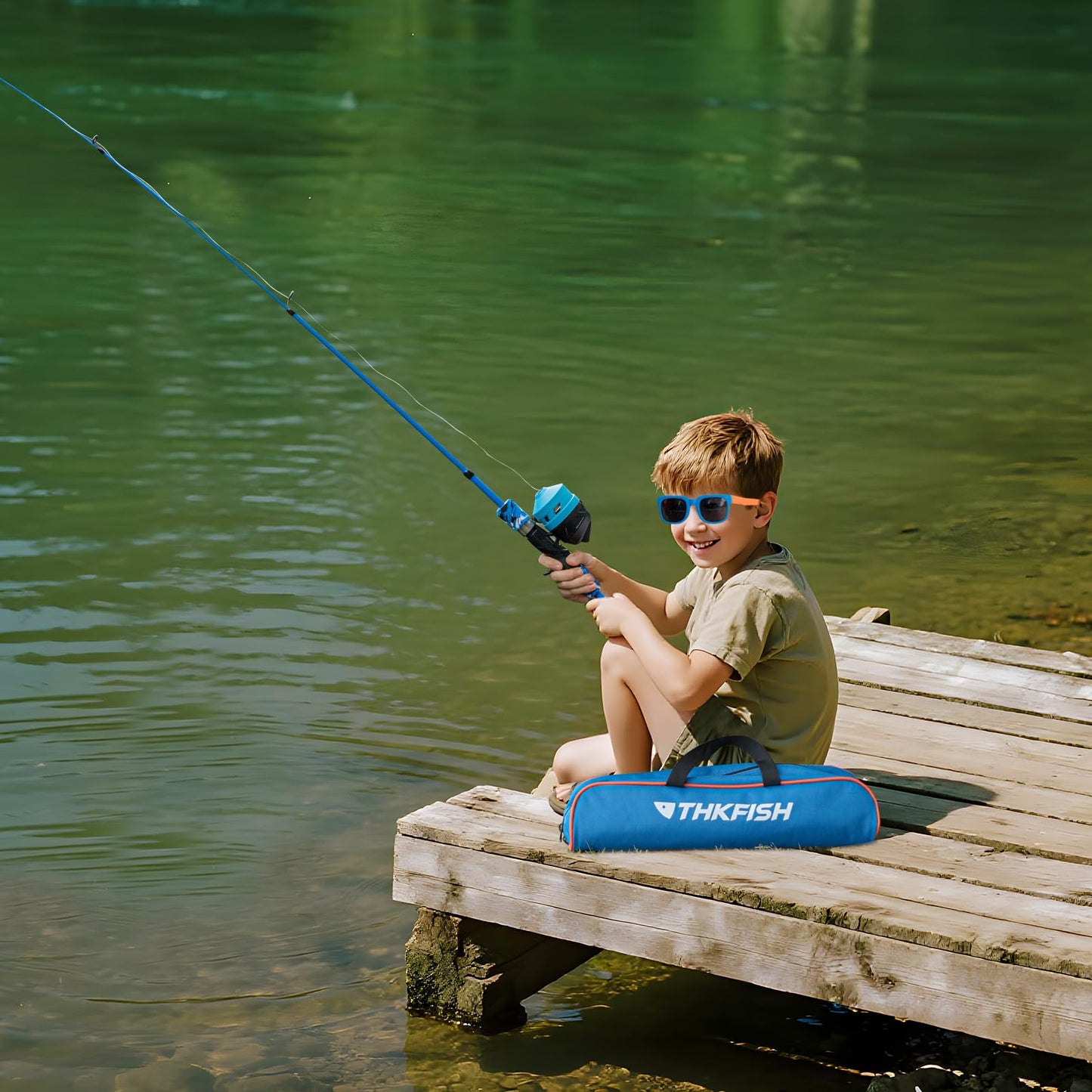 Kids Fishing Pole Set, Telescopic Fishing Rod Reel Combo Kids Starter Kit with Lures Tackle Box, Sunglassed and Portable Bag for Boys Girls Younth