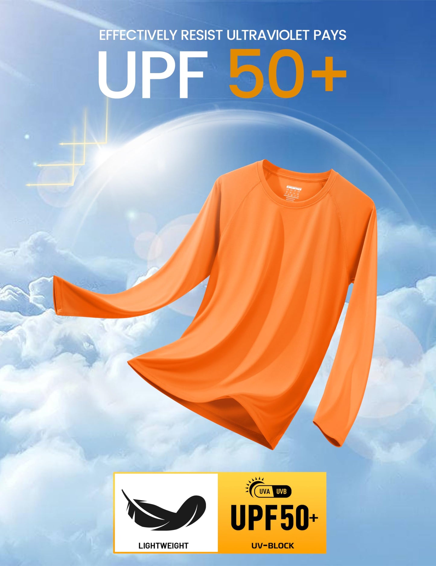 MAGCOMSEN Long Sleeve Shirts for Men Rashguard UV Sun Protection Running Fishing Hiking Swim SPF Athletic Shirt Orange